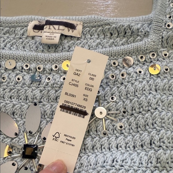 J.Crew Mirror Embellished Sweater Tank XS Beaded Sequin Knit Top Blue - Picture 8 of 10